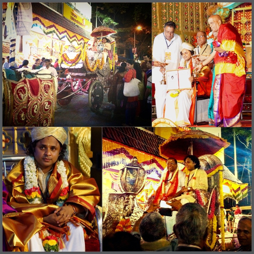 Receiving   the _Nadajyothi Puruskara_ from Nadajyothi Sri Thyagaraja Swamy Bhajana Sabha, Bengaluru – March 2015